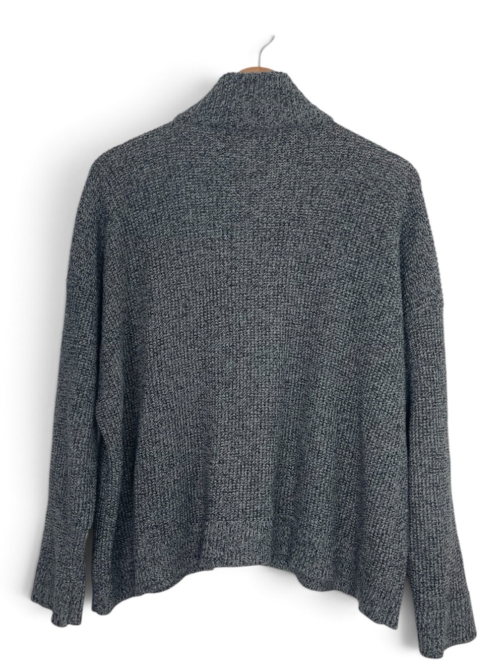 EILEEN FISHER Peruvian Organic Cotton High Collar Sweater Knit Cardigan Boxy L - Picture 6 of 11